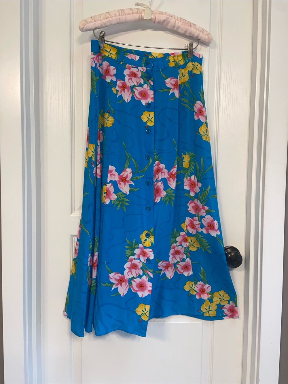 Vintage 90s Y2K Sag Harbor Maxi Skirt Button Front Hawaiian Tropical Floral